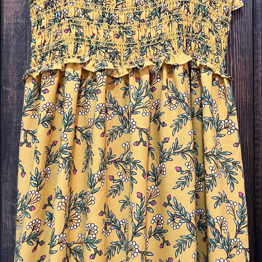 Boho Yellow Floral Tiered Maxi Dress M Smocked Flowy Romantic Euro Summer Chic - Picture 6 of 14